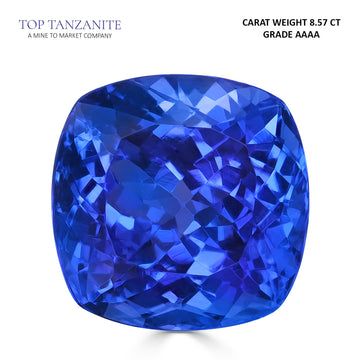 8.57ct Cushion Certified AAAA Tanzanite Gemstone 12.03x12.00mm