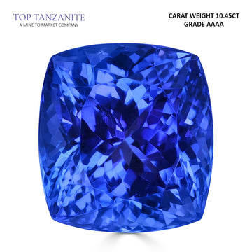 10.45ct Cushion Certified AAAA Tanzanite Gemstone 12.20x11.30mm