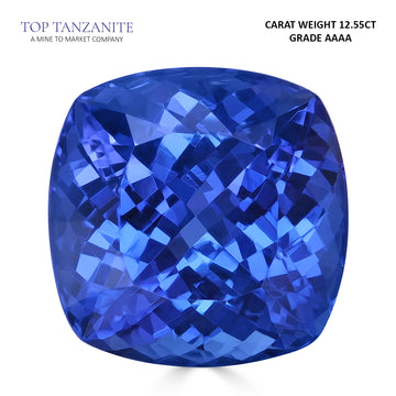 12.55ct Cushion Certified AAAA Tanzanite Gemstone 14.00x14.00mm
