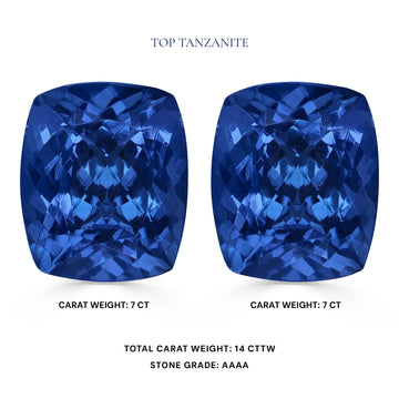 14cttw AAAA Matched Pair Cushion Certified Tanzanite Gemstone 8.00x7.00mm