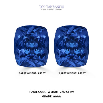 7.00cttw AAAA Matched Pair Cushion Certified Tanzanite Gemstone 8.00x7.00mm