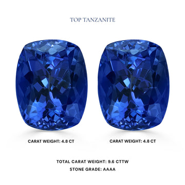 9.6cttw AAAA Matched Pair Cushion Certified Tanzanite Gemstone 8.50x7.00mm