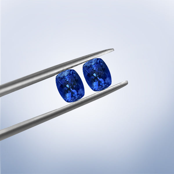 9.6cttw AAAA Matched Pair Cushion Certified Tanzanite Gemstone 8.50x7.00mm
