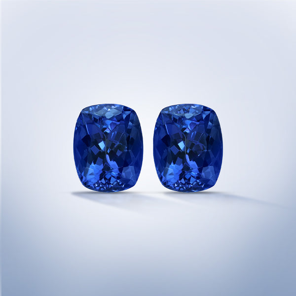 9.6cttw AAAA Matched Pair Cushion Certified Tanzanite Gemstone 8.50x7.00mm