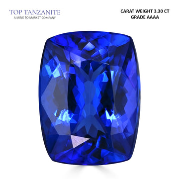 3.30ct AAAA Cushion Tanzanite Gemstone 10.03x7.59mm