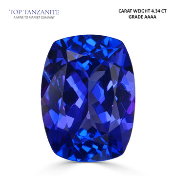 4.34ct Cushion Certified AAAA Tanzanite Gemstone 11.90X8.79mm
