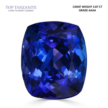 3.87ct Cushion Certified AAAA Tanzanite Gemstone 10.69X9.06mm