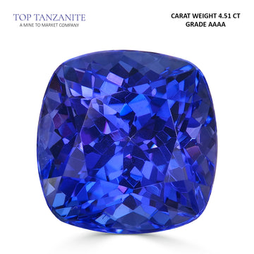 4.51ct Cushion Certified AAAA Tanzanite Gemstone 9.46X9.61mm