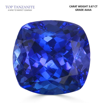 3.67ct Cushion Certified AAAA Tanzanite Gemstone 8.70X8.91mm
