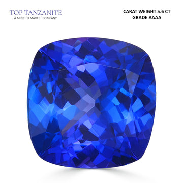 5.6ct Cushion Certified AAAA Tanzanite Gemstone 10.70X10.50mm