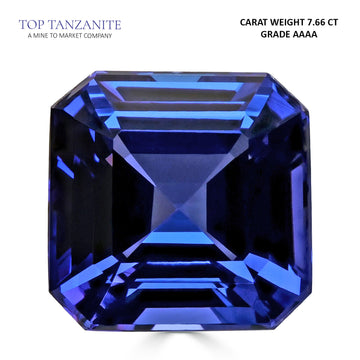 7.66ct Emerald Cut Certified AAAA Tanzanite Gemstone 11.35x11.35mm