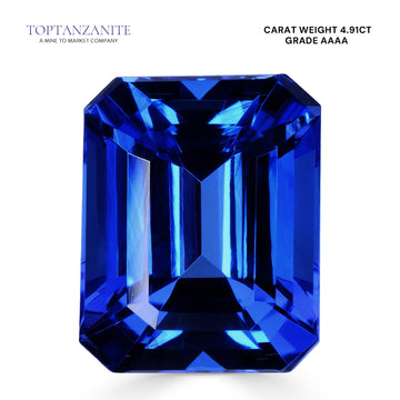 4.91ct Emerald Cut Certified AAAA Tanzanite Gemstone 11.00x8.90mm