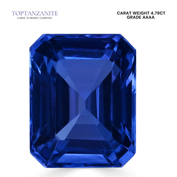 4.79ct Emerald cut Certified AAAA Tanzanite Gemstone 10.60x8.30mm