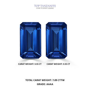 7.09cttw AAAA Matched Pair Emerald Cut Certified Tanzanite Gemstone 12.00x7.50mm