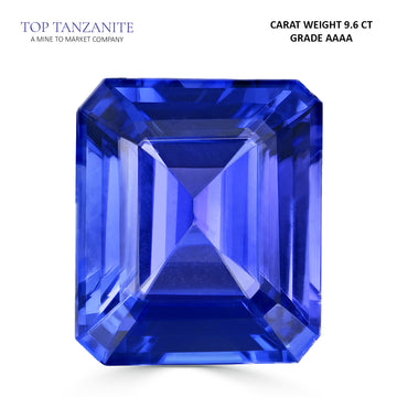 9.6ct Emerald Cut Certified AAAA Tanzanite Gemstone 14x12mm