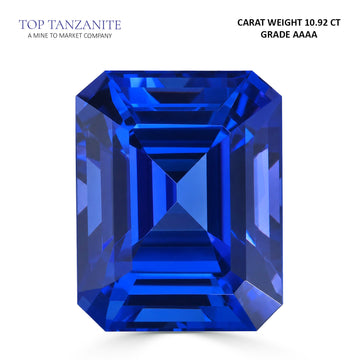 10.92ct Emerald Cut Certified AAAA Tanzanite Gemstone 13.84X10.99mm