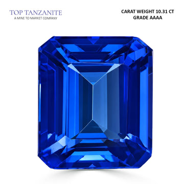 10.31ct Emerald Cut Certified AAAA Tanzanite Gemstone 13.54X11.68mm