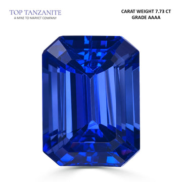 7.73ct Emerald Cut Certified AAAA Tanzanite Gemstone 12.41X9.38mm
