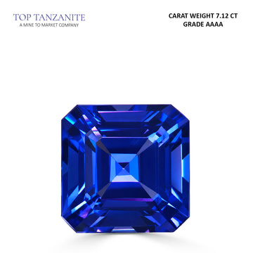 7.12ct Emerald Cut Certified AAAA Tanzanite Gemstone 10.52X10.55mm