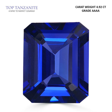 4.92ct Emerald Cut Certified AAAA Tanzanite Gemstone 11.23X9.10mm