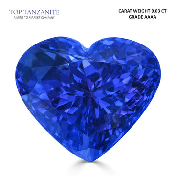 9.03ct Heart Certified AAAA Tanzanite Gemstone 11.93x13.83mm
