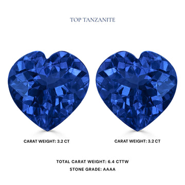 6.4cttw AAAA Matched Pair Heart Certified Tanzanite Gemstone 8.00x8.00mm