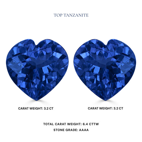 6.4cttw AAAA Matched Pair Heart Certified Tanzanite Gemstone 8.00x8.00mm