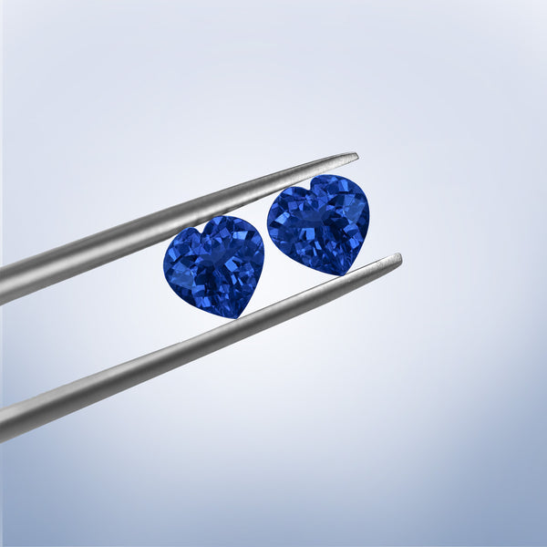 6.4cttw AAAA Matched Pair Heart Certified Tanzanite Gemstone 8.00x8.00mm