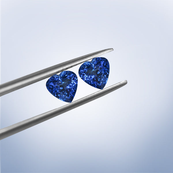7.6cttw AAAA Matched Pair Heart Certified Tanzanite Gemstone 7.80mm