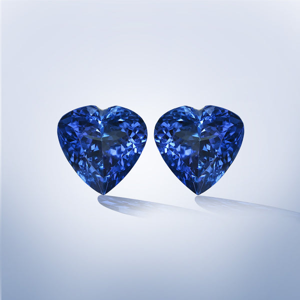 7.6cttw AAAA Matched Pair Heart Certified Tanzanite Gemstone 7.80mm