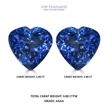 3.80cttw AAAA Matched Pair Heart Certified Tanzanite Gemstone 7.80x7.80mm