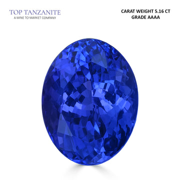 5.16ct Oval Certified AAAA Tanzanite Gemstone 11.85x9.07mm