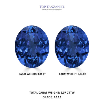 6.07cttw AAAA Matched Pair Oval Certified Tanzanite Gemstone 10.00x8.00mm