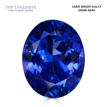 4.01ct Oval Certified AAAA Tanzanite Gemstone 11.54X9.25mm