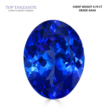4.74ct Oval Certified AAAA Tanzanite Gemstone 12.26X9.54mm