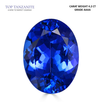 4.2ct Oval Certified AAAA Tanzanite Gemstone 12.19X8.97mm
