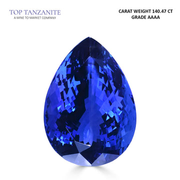 140.47ct Pear Certified AAAA Tanzanite Gemstone 39.20x27.88mm