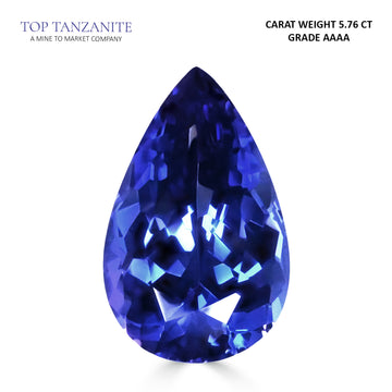 5.76ct Pear Certified AAAA Tanzanite Gemstone 15.30x9.70mm