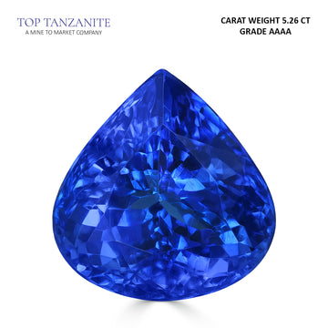 5.26ct Pear Certified AAAA Tanzanite Gemstone 10.94x10.47