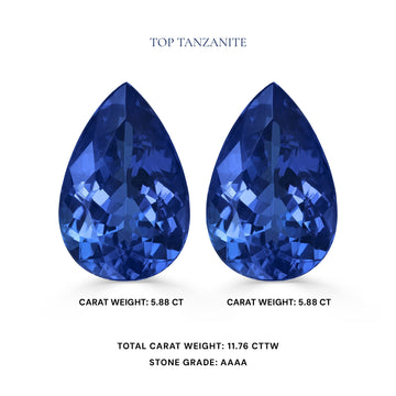 11.76cttw AAAA Matched Pair Pear Shape Certified Tanzanite Gemstone 12.00x8.00mm