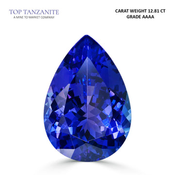 12.81ct Pear Shape Certified AAAA Tanzanite Gemstone 18.87X13.18mm
