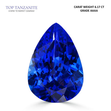 6.17ct Pear Shape Certified AAAA Tanzanite Gemstone 15.16X10.53mm