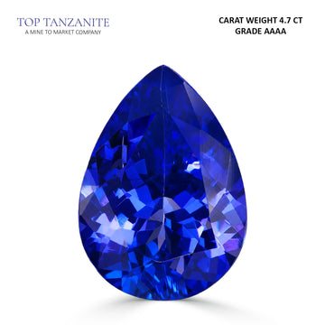 4.7ct Pear Shape Certified AAAA Tanzanite Gemstone 13.97X9.95mm