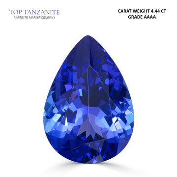 4.44ct Pear Shape Certified AAAA Tanzanite Gemstone 13.17X9.44mm