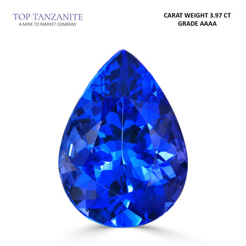 3.97ct Pear Shape Certified AAAA Tanzanite Gemstone 12.75X9.23mm