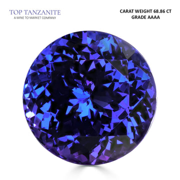 68.86ct Round Certified AAAA Tanzanite Gemstone 23.60x23.60mm