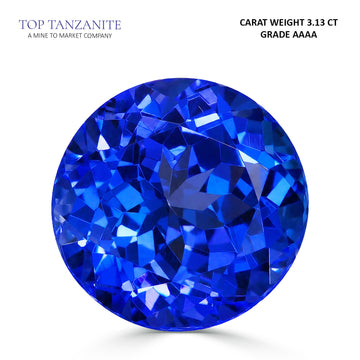3.13ct Round Certified AAAA Tanzanite Gemstone 8.94X8.94mm