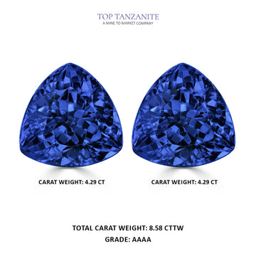 8.58cttw AAAA Matched Pair Trillion Certified Tanzanite Gemstone 10.20mm