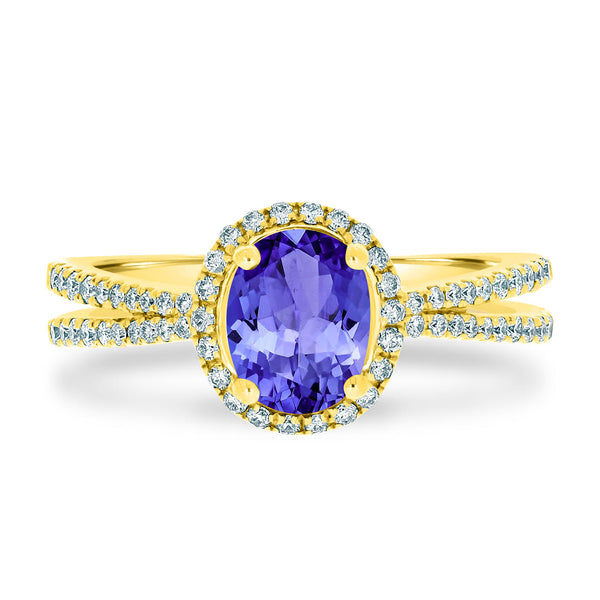 0.98ct Oval Tanzanite Ring with 0.27 cttw Diamond