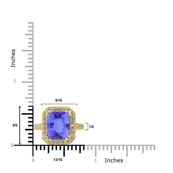 4.5ct Emerald Cut Tanzanite Ring with 0.48 cttw Diamond